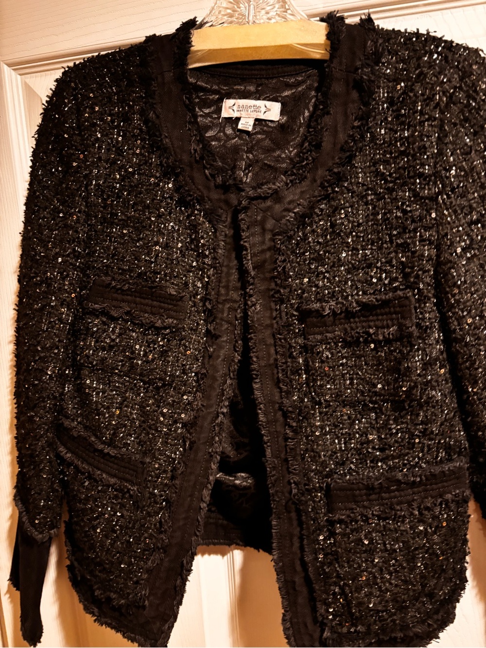 NWOT Nanette Lepore Black Sparkle Tweed /Denim Jacket
